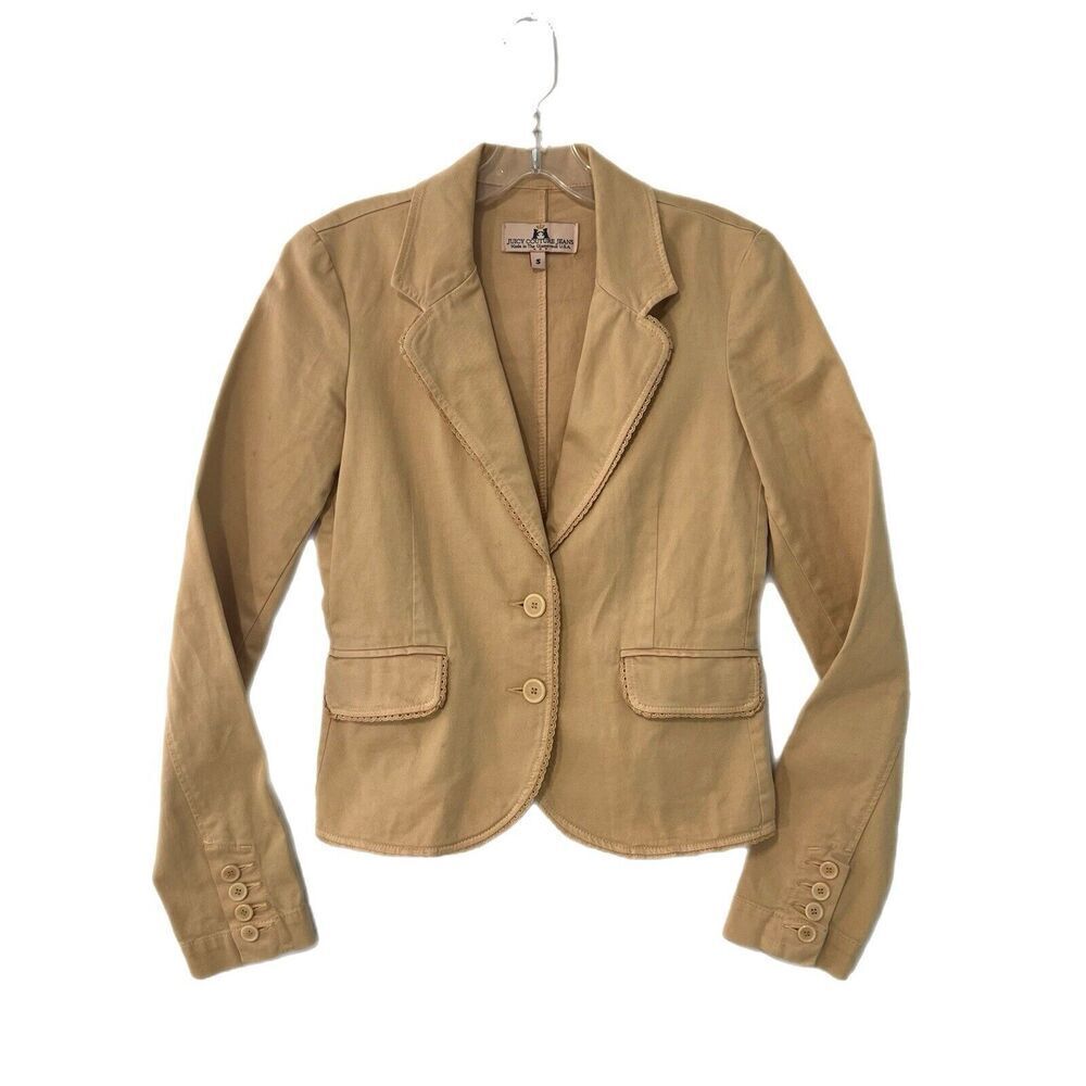 Juicy Couture Vintage Blazer Small Y2K Beige Lace Trim Heart Coquette USA Made